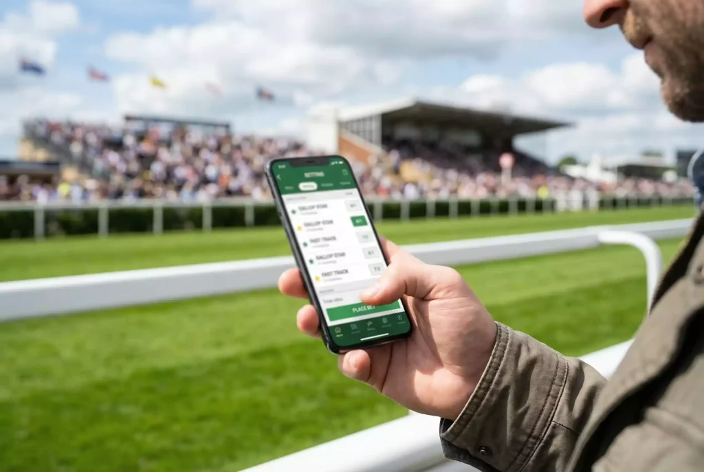 Mobile horse racing betting app on smartphone